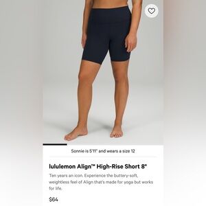 lululemon Align High-Rise Short 8" SIZE 8 True Navy